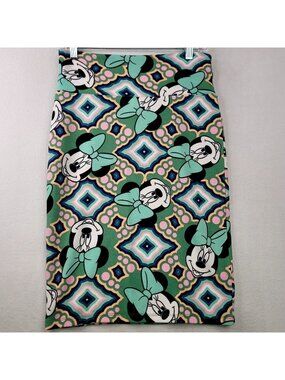 LuLaRoe Disney Cassie Pencil Skirt S Green Colorful Minnie Mouse Geometric Fun